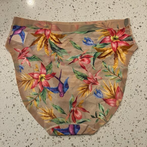 NWT EBY Kiki Mesh High Cut High Waisted Sheer Floral Panties Sz Small - Picture 6 of 10